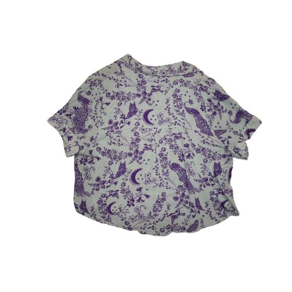 Free People Intimately Purple Bird & Moon Print Button Front Blouse – Size Small - Picture 5 of 5
